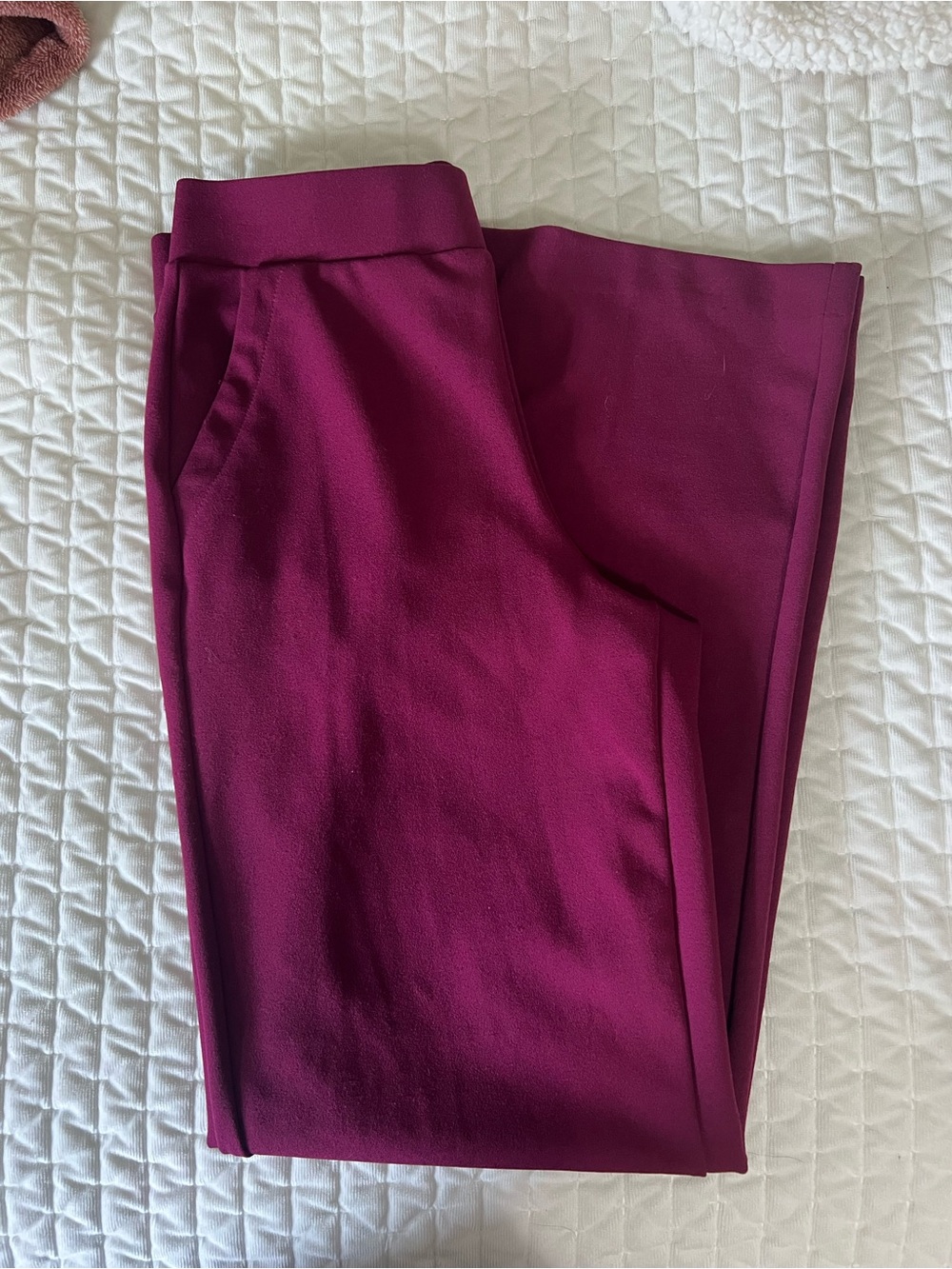 Wide Leg Trousers in Deep Berry - Women's Pants - Picture 2 of 4